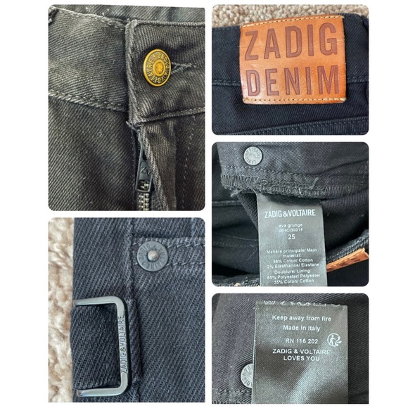Zadig & Voltaire Eva Grunge Black Distressed Straight Leg Designer Jeans Size 25 - Picture 10 of 16